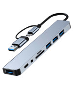 USB HUB адаптер 4 USB / Type-C / SD / TF / AUX 8 in 1, Steel