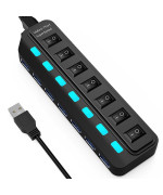 Хаб USB 3.0 з сімома портами з підсвіткою та вимикачами, Black