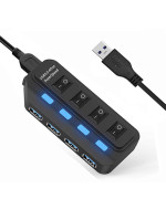 Хаб USB 3.0 с четырьмя портами с подсветкой и выключателями, Black