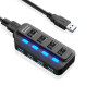 Хаб USB 3.0 с четырьмя портами с подсветкой и выключателями, Black