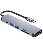 USB HUB YME006 Type-C to 2 USB / Type-C / HDMI / SD / Micro SD  6 in 1, Gray