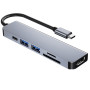 USB HUB YME006 Type-C to 2 USB / Type-C / HDMI / SD / Micro SD  6 in 1, Gray