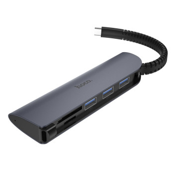 Hub адаптер Hoco HB17 Type-C 3 USB / SD / TF Grey