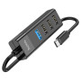 USB HUB HOCO HB25 4in1 (Type-C to USB3.0+USB2.0*3), Black