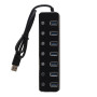 USB HUB Lesko 7 USB 3.0 Hi-Speed з перемикачами, розгалужувач, Black