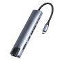 USB HUB адаптер Type-C to HDTV 4K / SD / TF / 2USB3.0 / 2Type-C 87W / RJ45, Grey