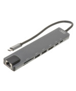 USB HUB адаптер XO-HUB003 2 USB / Type-C/  PD / HDMI 4K / SD / TF / RJ45 8 in 1, Steel