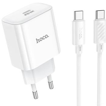 Мережевий зарядний пристрій Hoco C76A Pro Type-C 3A PD, QC3.0 30W cable Type-C - Type-C 1m, White