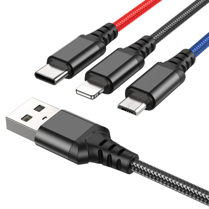 USB Кабель для зарядки Hoco X76 4in1 (Type-C + Type-C + Lightning + Micro) 1m, 2A, Black
