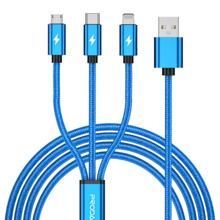 USB-Кабель Proda PD-B59th 3in1 USB to Lightning / Type-C / MicroUSB, Blue