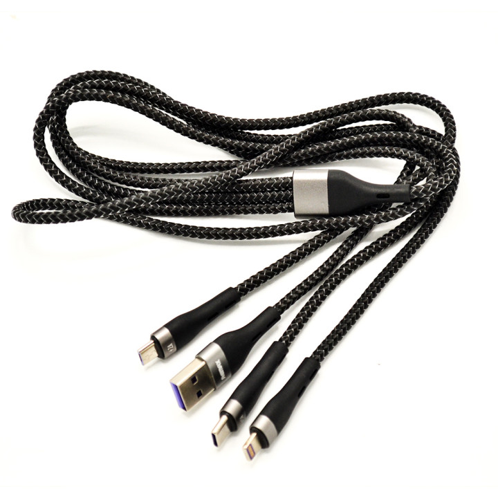 Data-кабель Remax PD-B48th 3in1 USB to Lightning / Type-C / MicroUSB, Black