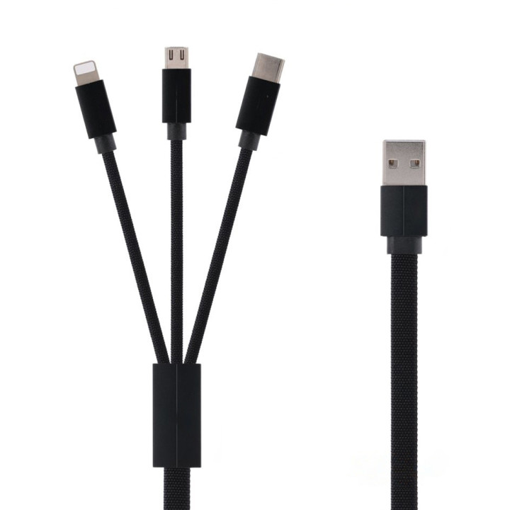 USB-кабель Remax RC-094th 3in1 USB to Lightning / Type-C / MicroUSB, Black