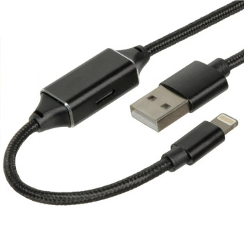 Кабель переходник XG W661 lightning + audio lightning, Black