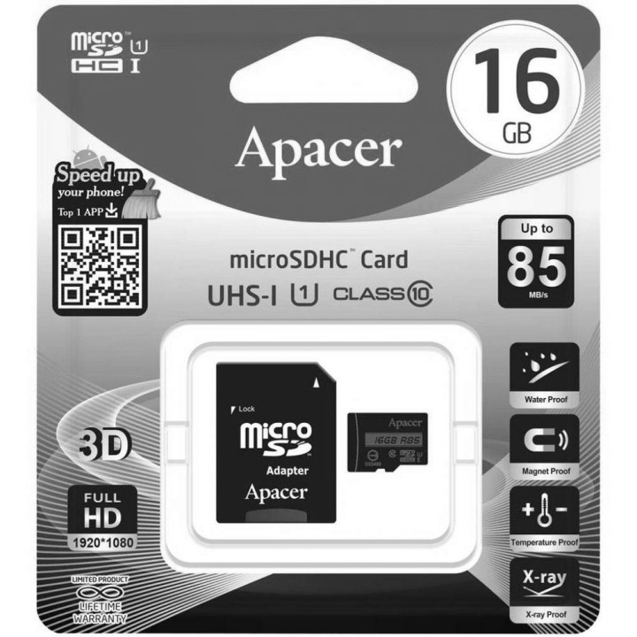 Карта пам'яті Apacer MicroSDHC 16Gb Class 10, Black