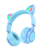 Детские Bluetooth наушники с ушками Hoco W39, 400 mAh, Blue