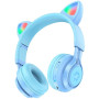 Дитячі Bluetooth навушники з вушками Hoco W39, 400 mAh, Blue