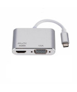 Переходник разветвитель Type-C to VGA / HDMI, Silver
