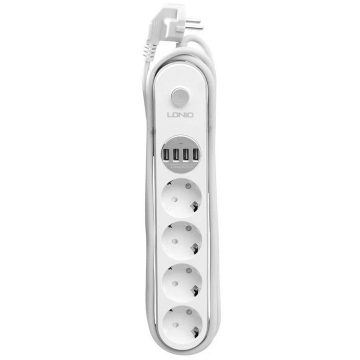 Сетевой удлинитель LDNIO SE4432 на 4 розетки, 4 USB 2м, White