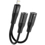Bluetooth кaбель-переходник XO NB181B Lightning to Lightning Power / Audio AUX 12см для iPhone, Black