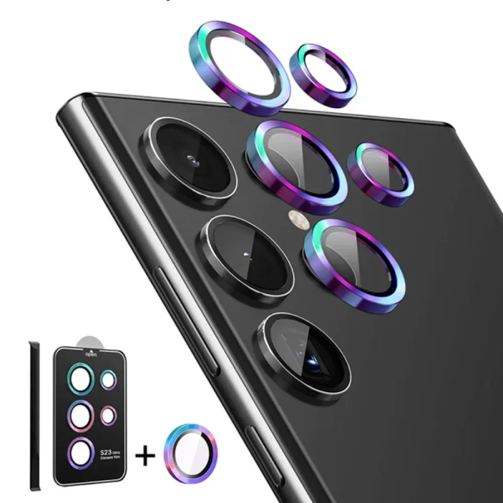 Защитное стекло с рамкой CD Pattern на заднюю камеру для Samsung Galaxy S23 Ultra разноцветный
