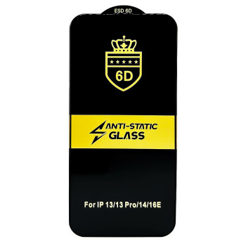 Захисне скло Anti-Static Full Screen Full Glue 6D для iPhone 13 / 13 Pro / 14 / 16e / 17e​​​, Black