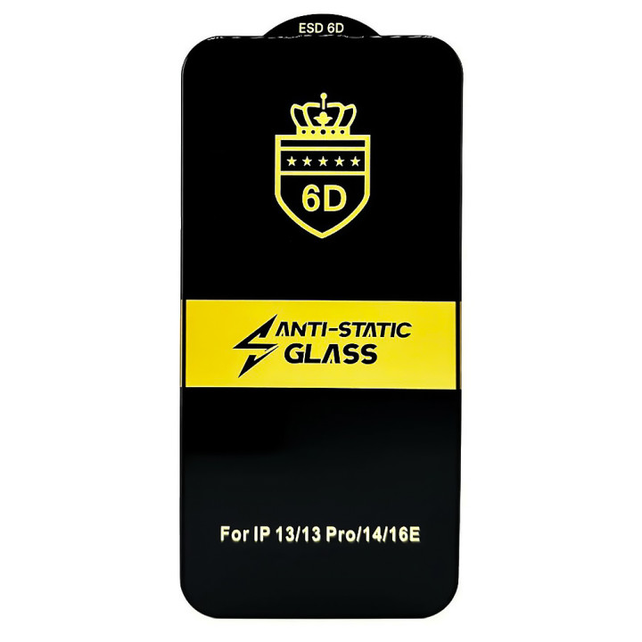 Защитное стекло Anti-Static Full Screen Full Glue 6D для iPhone 13 / 13 Pro / 14 / 16e / 17e, Black
