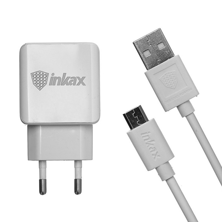 Сетевое зарядное устройство Inkax CD-01 2 USB 2.4A Micro 1м, White