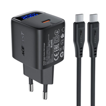 Сетевое арядное устройство ACEFAST A113 Type-C PD20W с кабелем Type-C to Type-C, Black