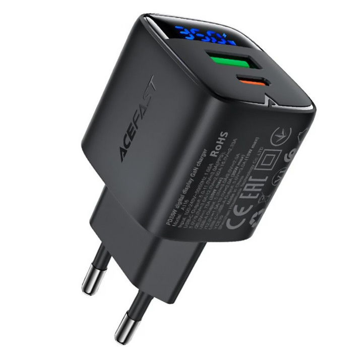 Сетевое зарядное устройство ACEFAST A116 Type-C PD35W / USB QC 3.0, Black