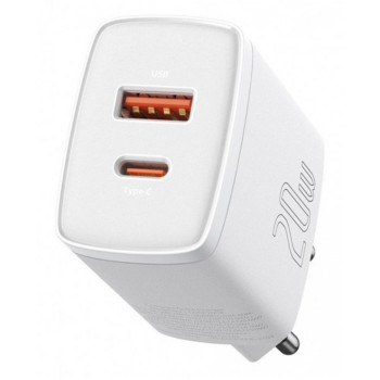 Мережевий зарядний пристрій Baseus CCXJ-B02 USB+Type-C Compact Quick Charger 20W без кабеля, White