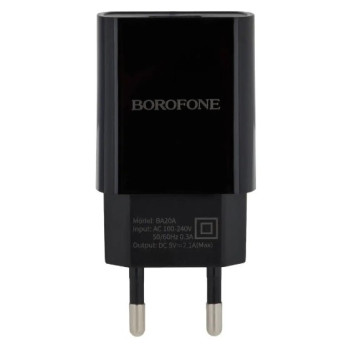 Мережевий зарядний пристрій Borofone BA20A Sharp 2.1A без кабеля, Black
