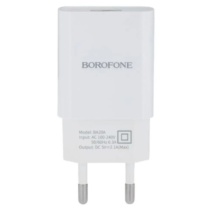 Сетевое зарядное устройство для Borofone BA20A Sharp 2.1A без кабеля, White