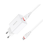 Мережевий зарядний пристрій Borofone BA21A QC3.0A 18W кабель Type-C 1m, White