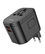 Мережевий зарядний пристрій Hoco AC15 2USB 1Type-C 1Socket 20W зі змінними вилками стандартів EU / UK / US / AUS, Black