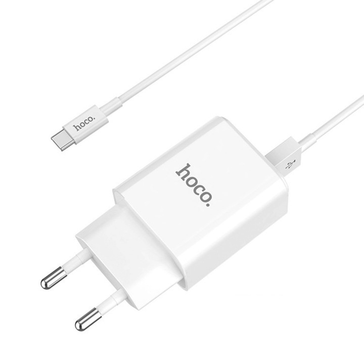 Сетевое зарядное устройство Hoco C62А 2 USB 2,1A, кабель Type-C 1м white