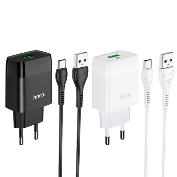 Мережевий зарядний пристрій Hoco C72Q USB 2A QC3.0 18W Type-C 1m