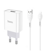Сетевое зарядное устройство Hoco C81A USB 2.1A Lightning 1m, White
