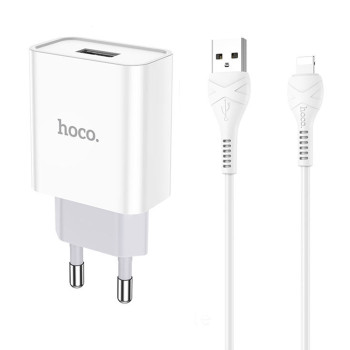 Сетевое зарядное устройство Hoco C81A USB 2.1A Lightning 1m, White