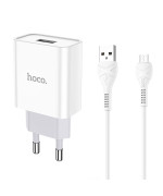 Сетевое зарядное устройство Hoco C81A USB 2.1A microUSB 1m, White