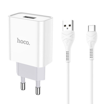 Мережевий зарядний пристрій Hoco C81A USB 2.1A Type-C 1m, White