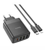 Мережевий зарядний пристрій Hoco C127A Type-C / USB QC3.0 PD45W(1C3A) з кабелем Type-C to Lightning, Black