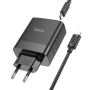 Мережевий зарядний пристрій Hoco C127A Type-C / USB QC3.0 PD45W(1C3A) з кабелем Type-C to Lightning, Black