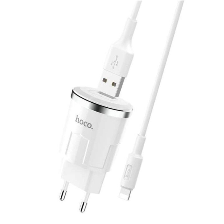 Сетевое зарядное устройство Hoco C37A USB 2.4A Lightning 1м White