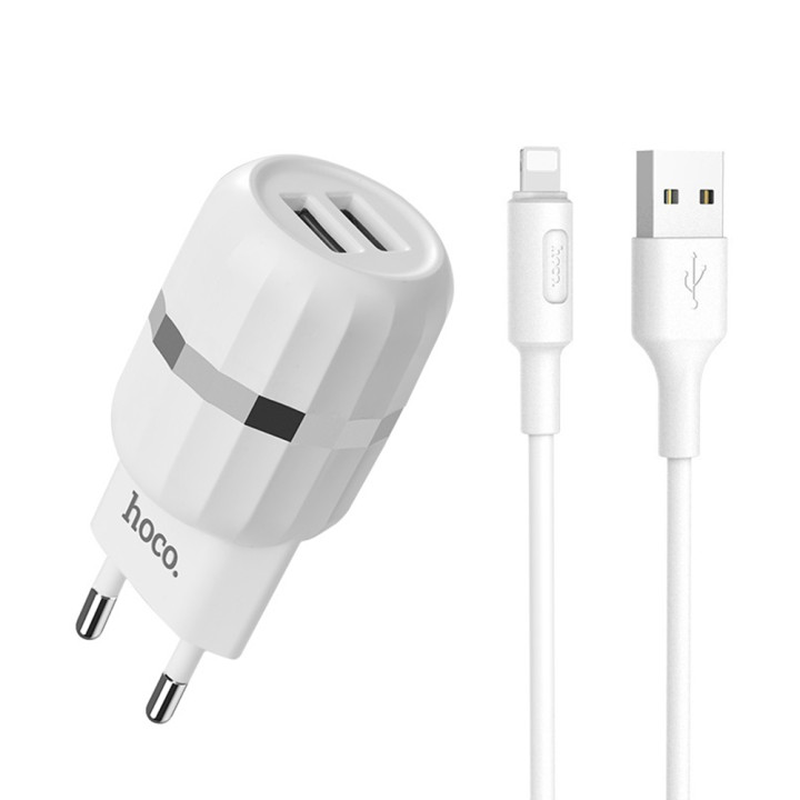 Сетевое зарядное устройство Hoco C41A 2 USB 2.4A Lightning 1м, White