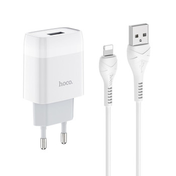 Мережевий зарядний пристрій Hoco C72A USB 2.1A Lightning 1m, White