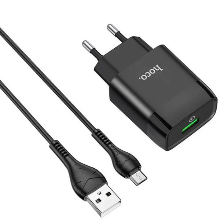Мережевий зарядний пристрій Hoco C72A USB 2.1A microUSB 1m, Black