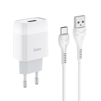 Сетевое зарядное устройство Hoco C72A USB 2.1A Type-C 1m, White