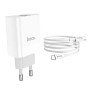 Мережевий зарядний пристрій Hoco C80A USB, 3.1A PD, QC3.0 18W Type-C-Type-C 1m, White