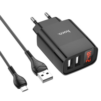 Мережевий зарядний пристрій Hoco C86A 2 USB 2.4A Micro 1м