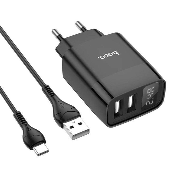 Сетевое зарядное устройство Hoco C86A 2 USB 2.4A Type-C 1м